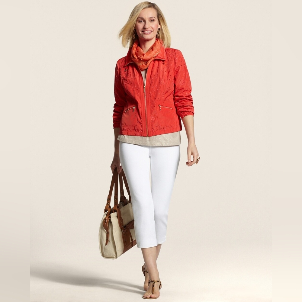 Chico's Zenergy Orange  Amelia All-Over Eyelet Jacket Women's Size Extra Large 3 - Picture 2 of 13